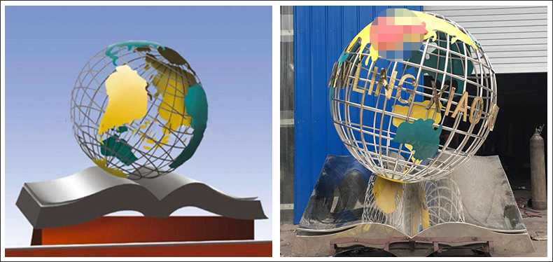 不銹鋼地球，景觀地球雕塑，學校地球儀擺件